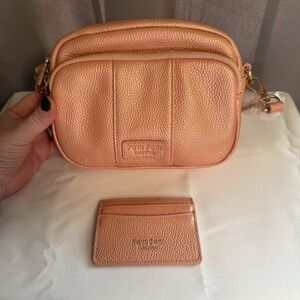 Pom Pom London Rose Gold Pink Original Leather Crossbody Purse Bag Card Case